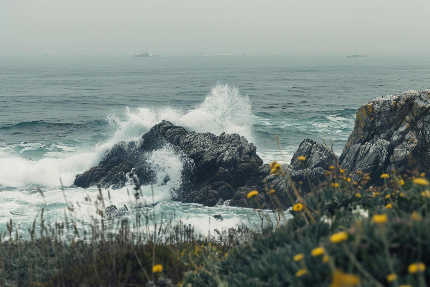 a large wave crashing into the ocean background photo
