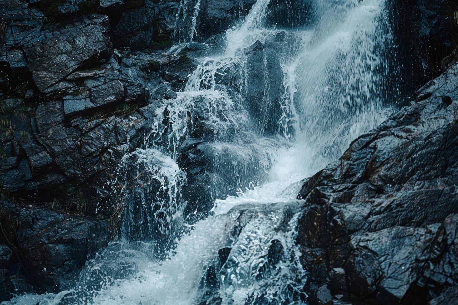 a man standing on a rock next to a waterfall background photo