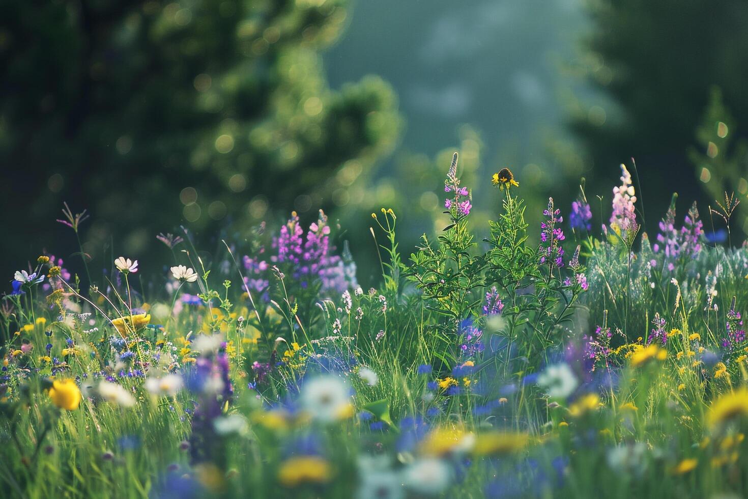 wild flowers in the forest background photo