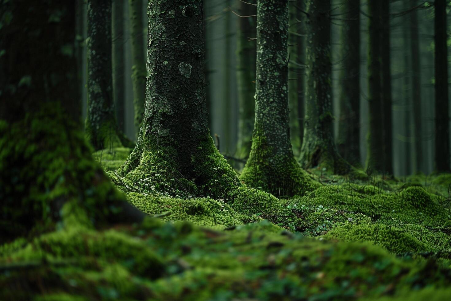 mossy forest with trees and green trees background photo
