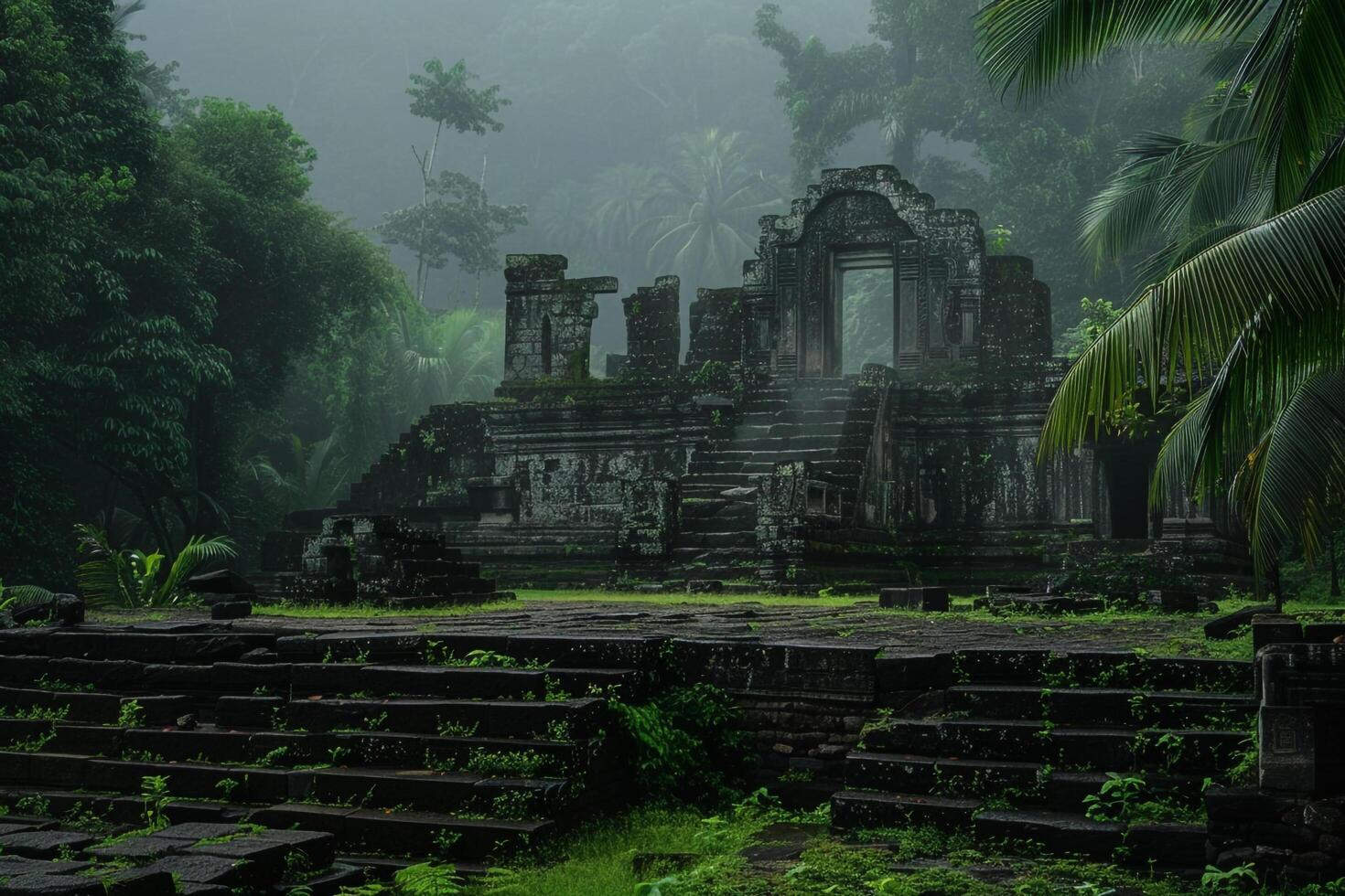 ruins in the jungle in Thailand background photo