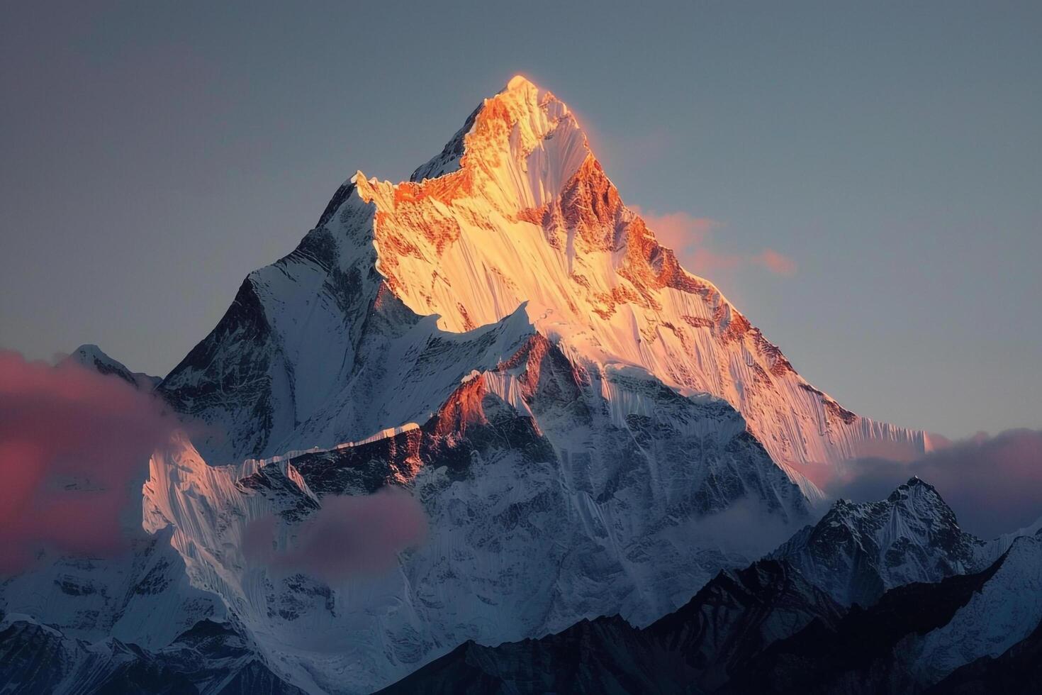a mountain peak is lit up by the sun background photo