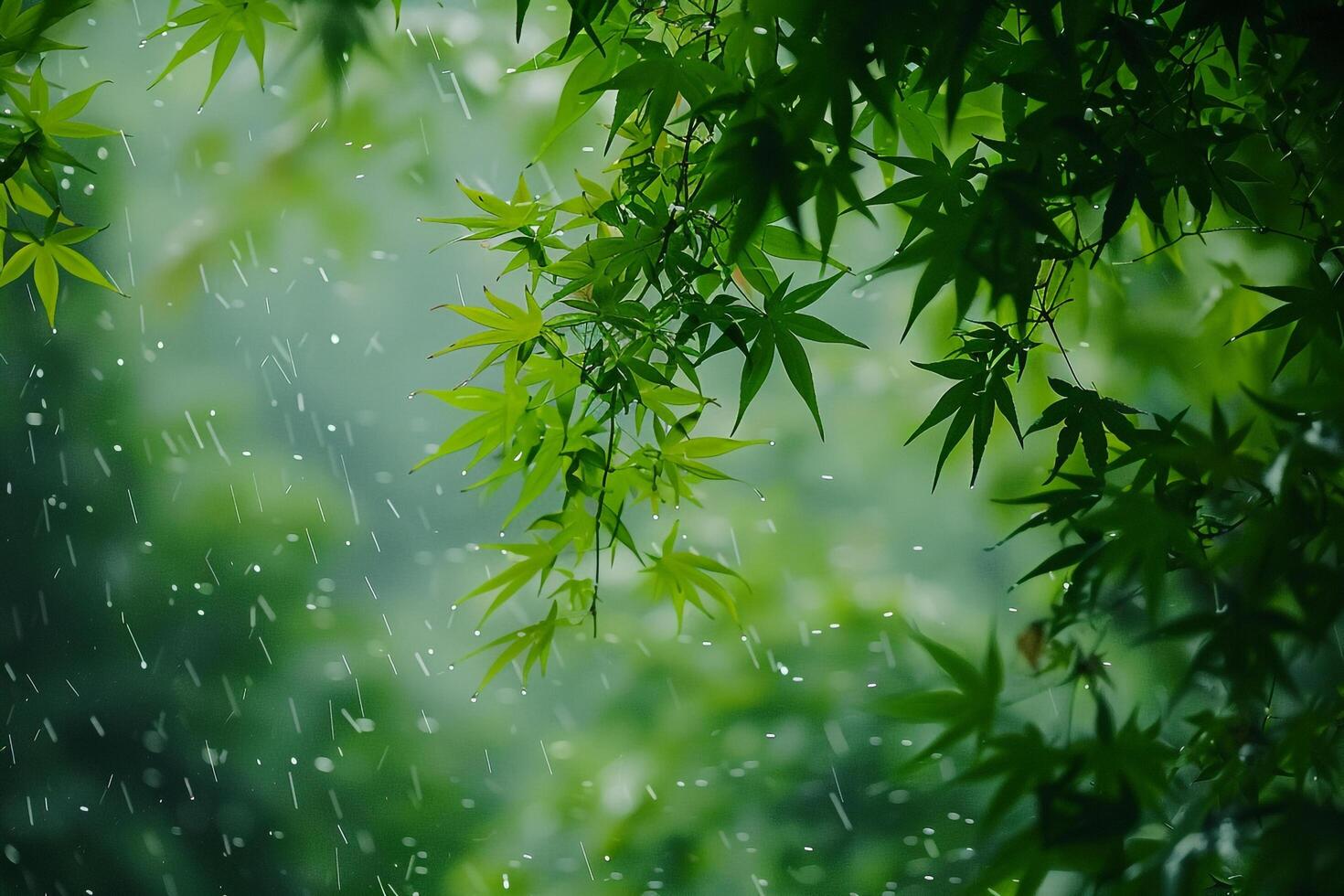 rainy day, green leaves, rain, green leaves, raindrops background photo