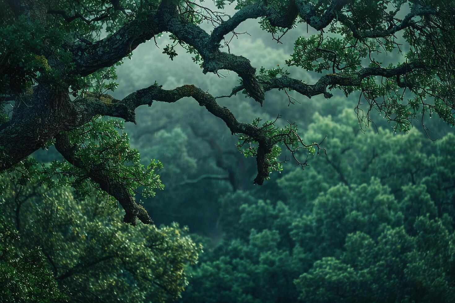 a tree is seen in the middle of a forest background photo