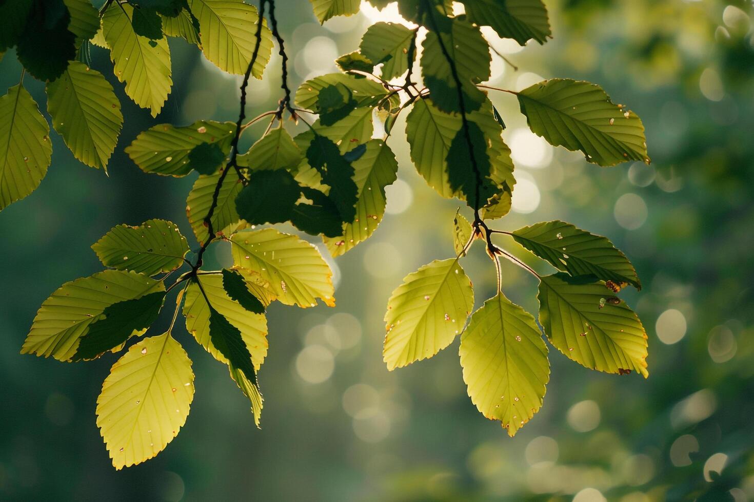 green leaves on a tree in the sunlight background photo