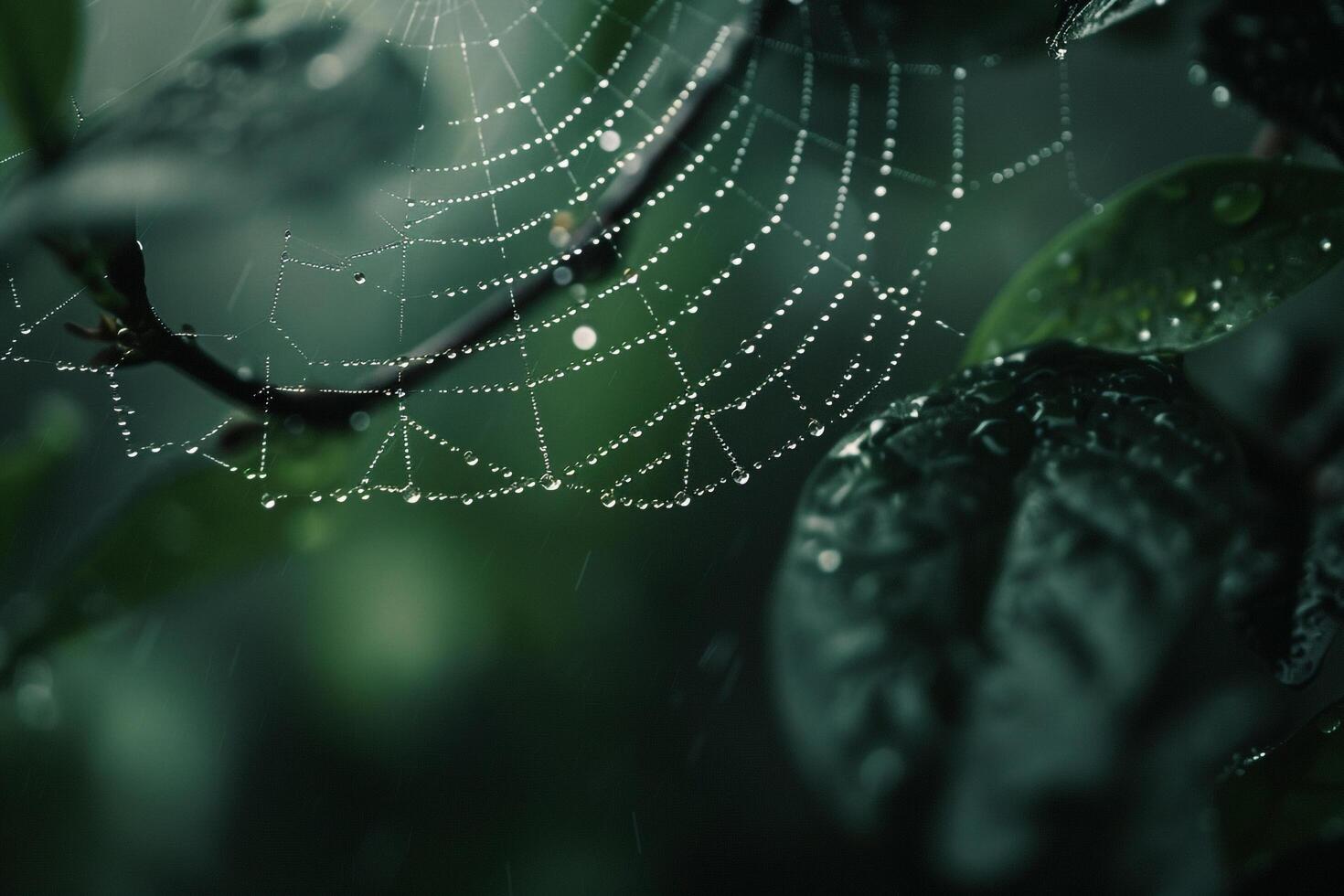 a spider web with dew drops on it background photo