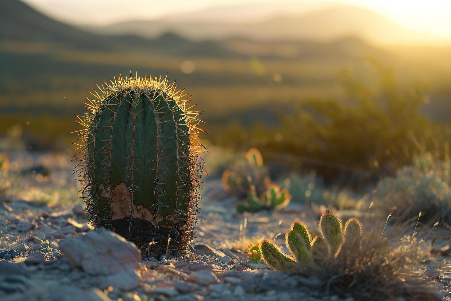 a cactus plant in the desert background photo