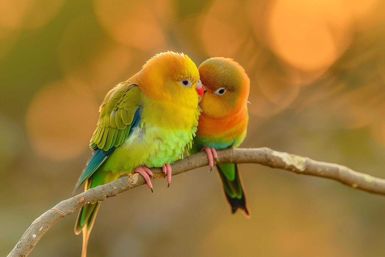 two colorful birds sitting on a branch background photo
