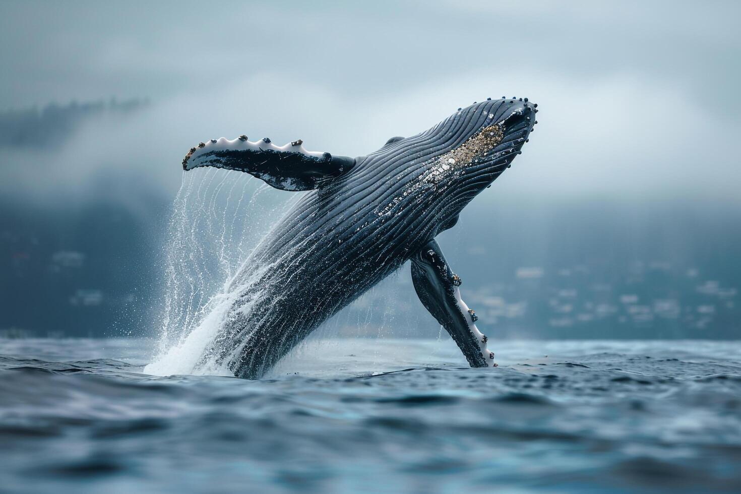 a humpback whale is jumping out of the water background photo