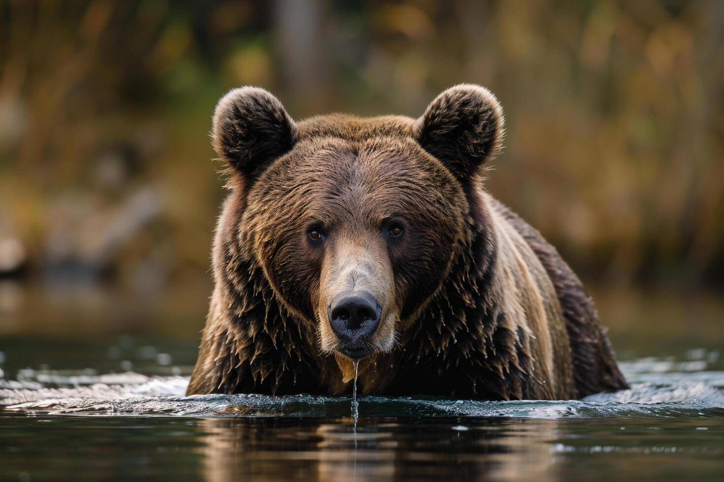 a brown bear is swimming in the water background photo