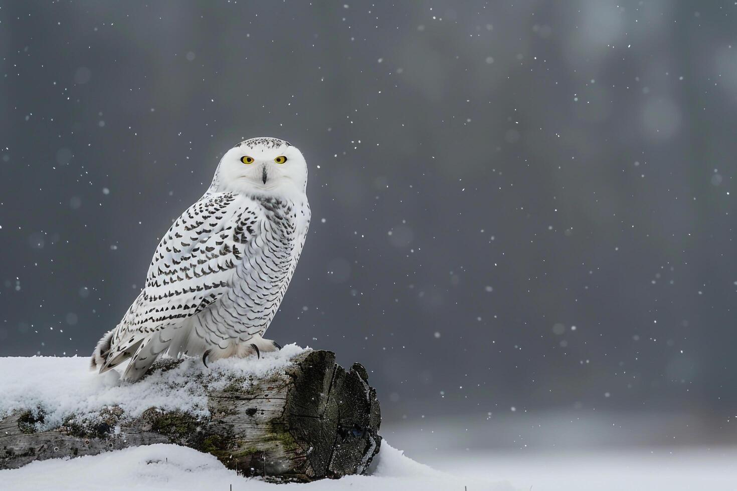 a snowy owl perched on a tree branch in the snow background photo