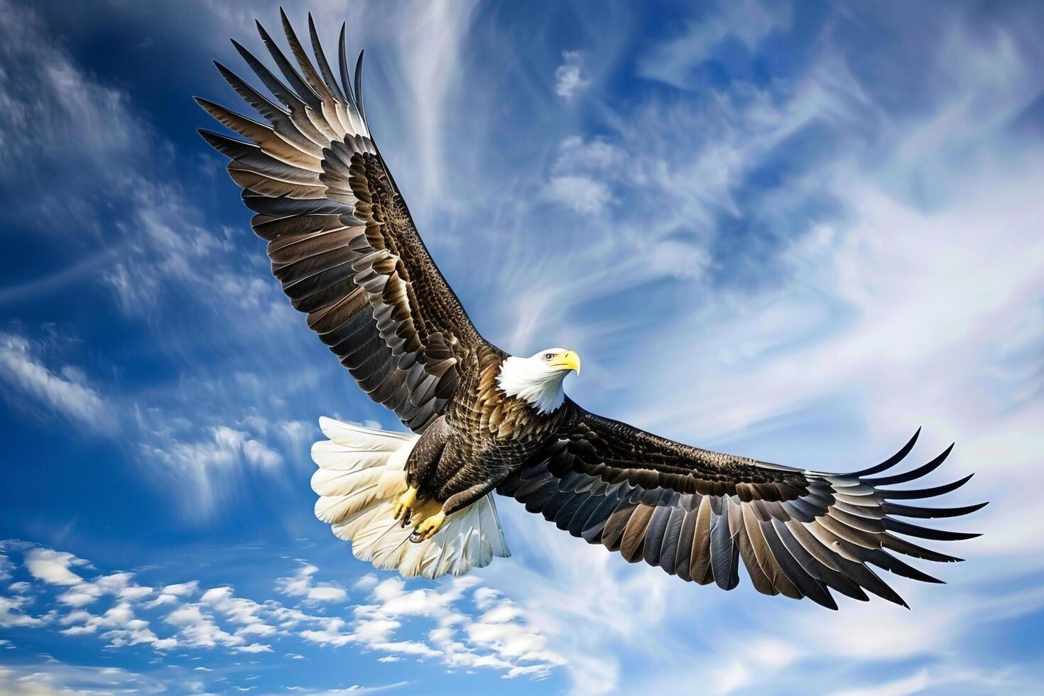an eagle soaring in the blue sky background photo