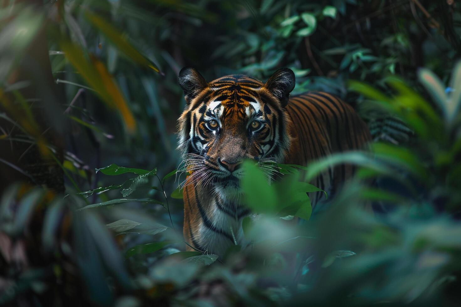 a tiger in the jungle background photo