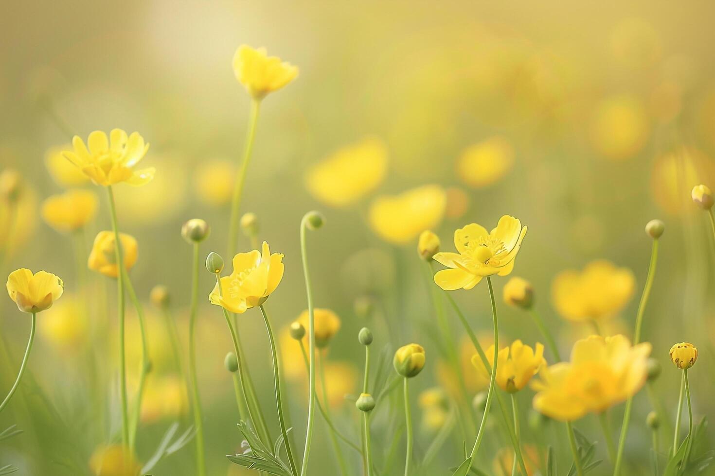 yellow flowers in a field with a blurry background photo