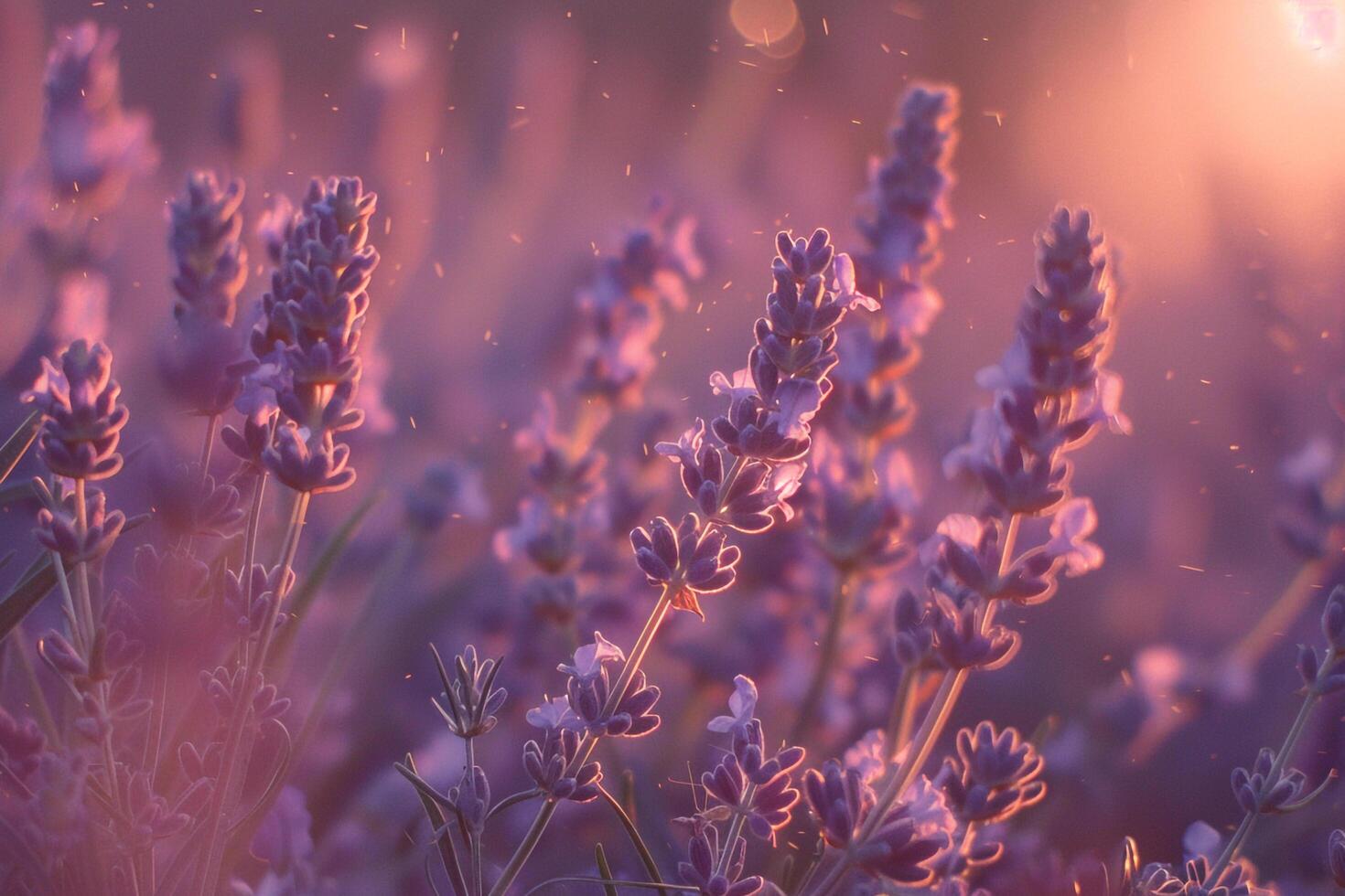 a field of lavender flowers with the sun shining through photo