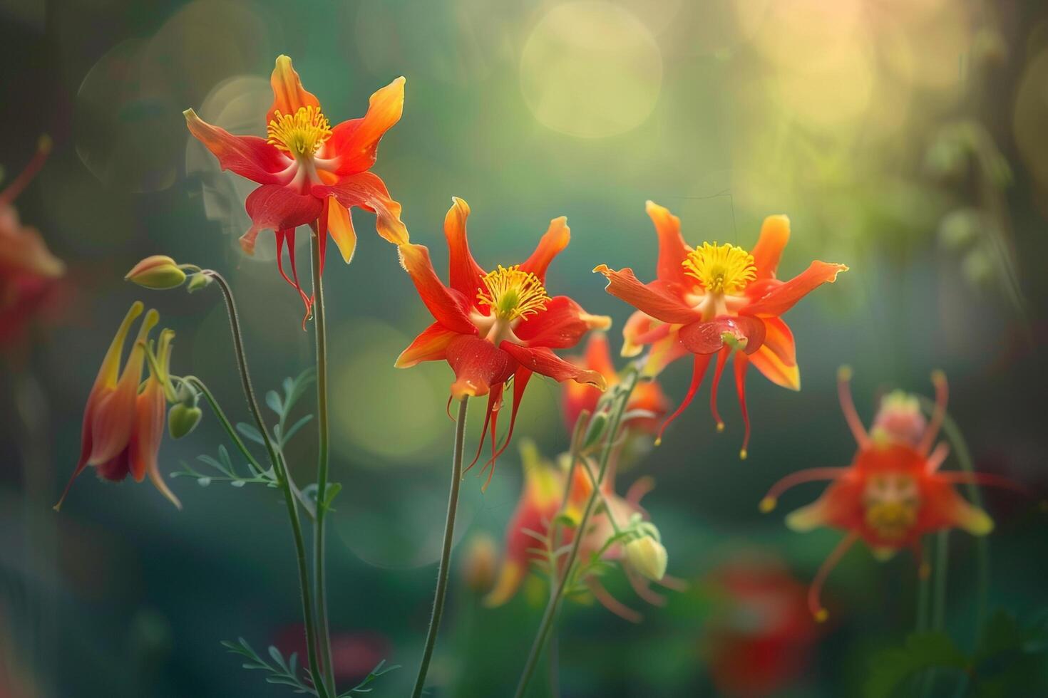 photograph columbine flowers on background photo