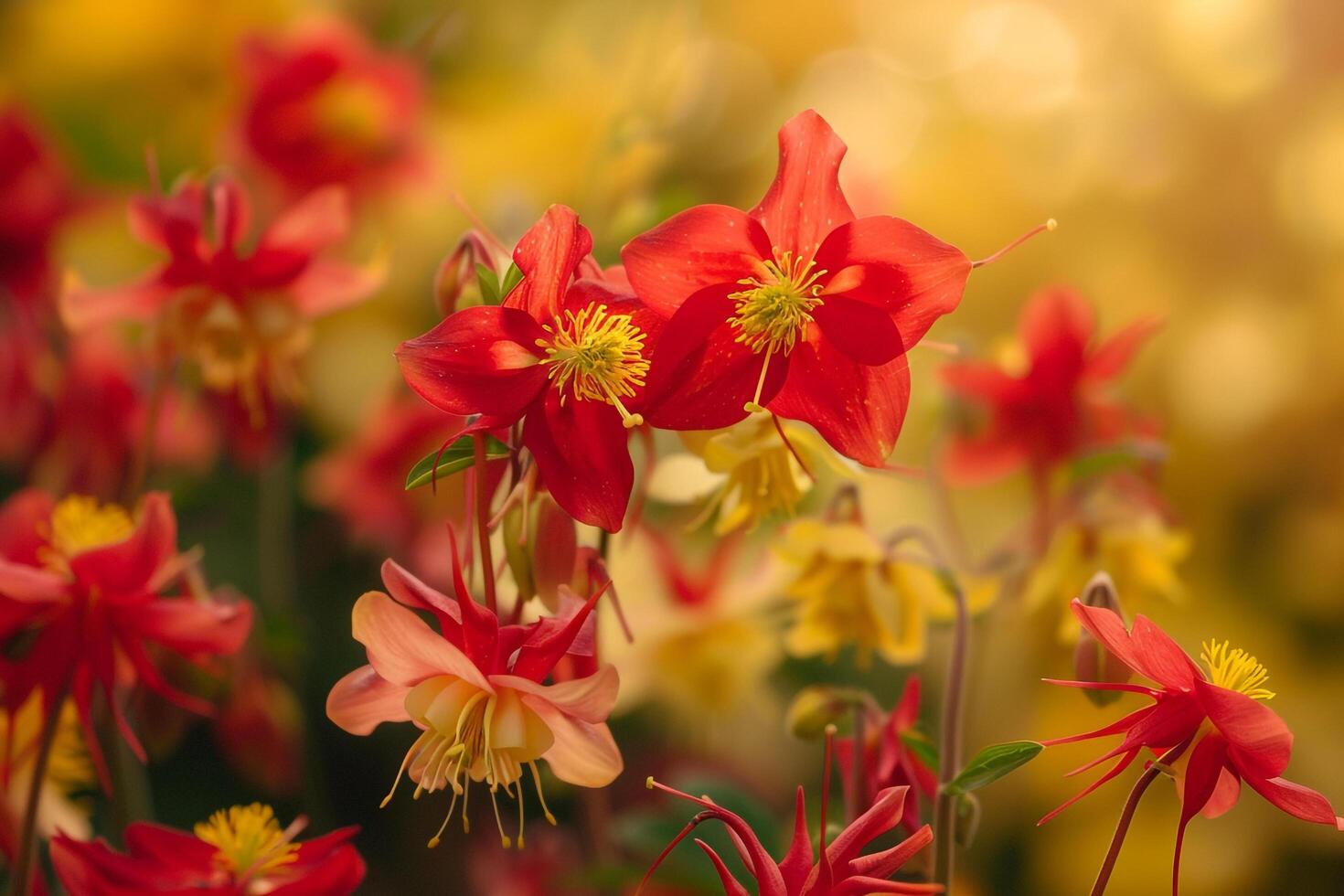 columbine flowers in the garden background photo