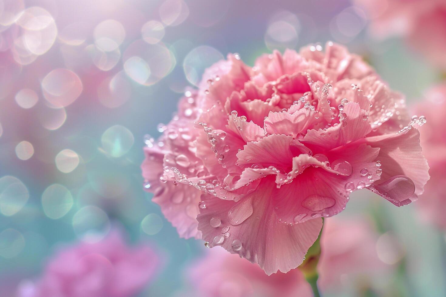 pink carnation with water droplets on the petals background photo