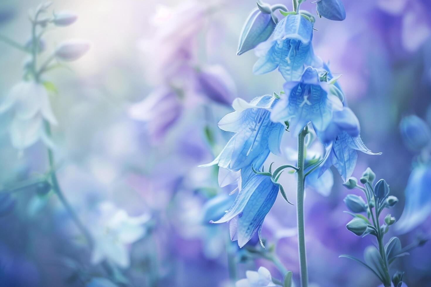 bluebells in a field with a blurry background photo