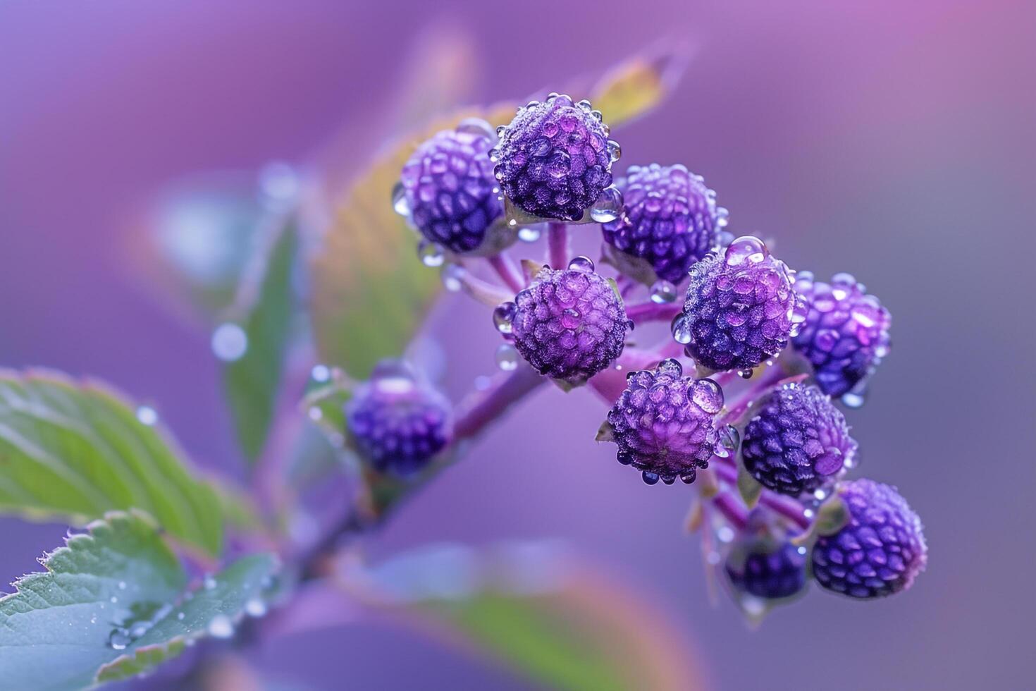 a  of purple berries with water droplets and background photo