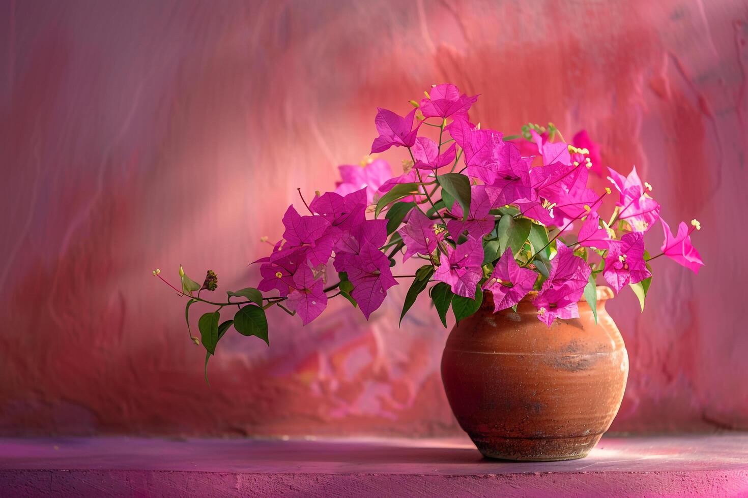 A vase with purple flowers sitting on a table background photo