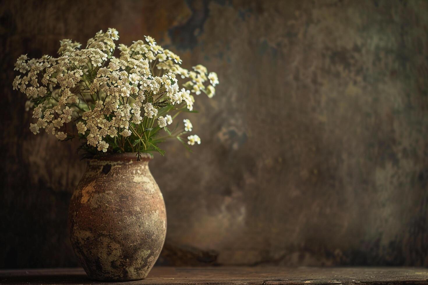 A vase with white flowers sitting on a table background photo