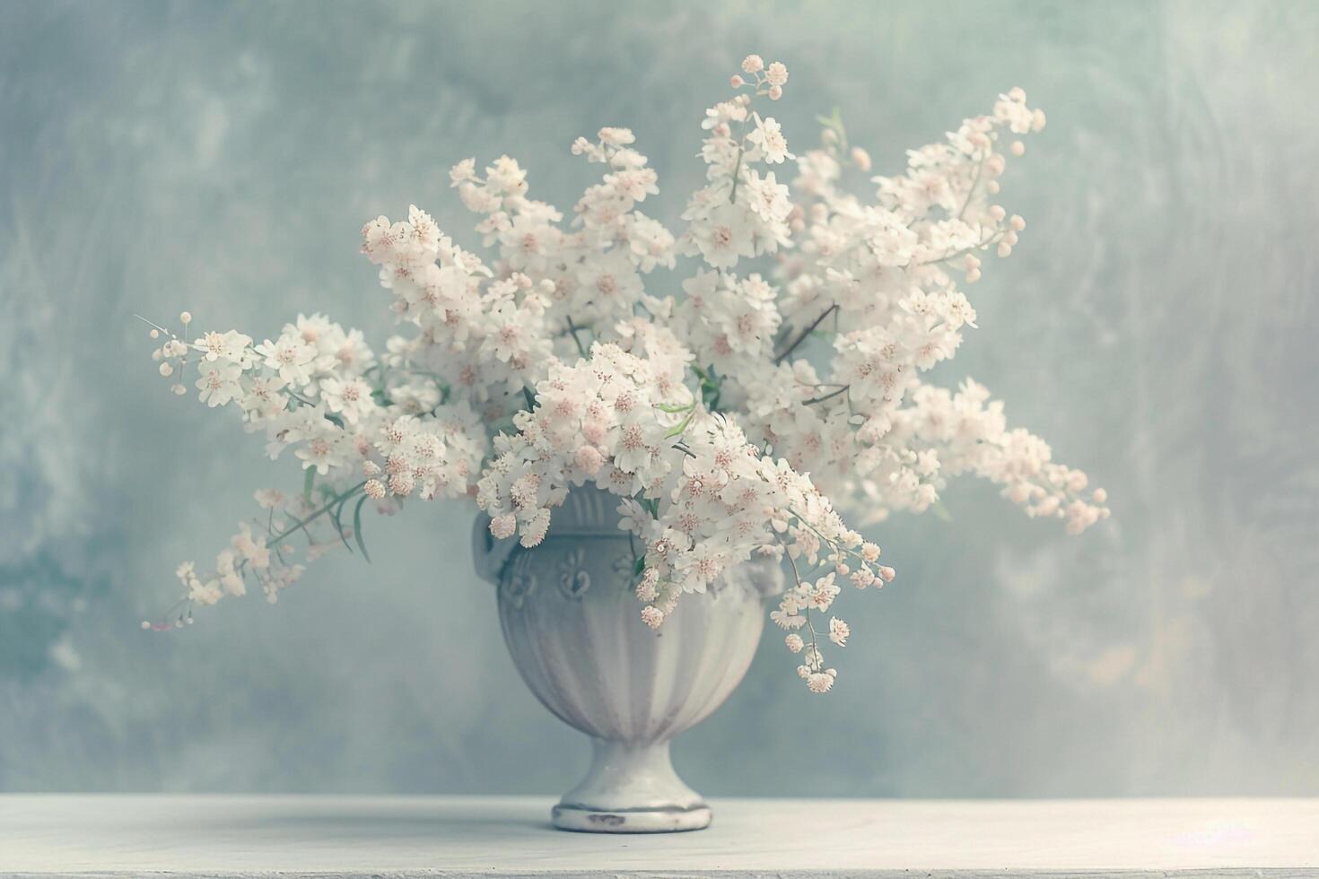 A vase with white flowers sitting on a table background photo