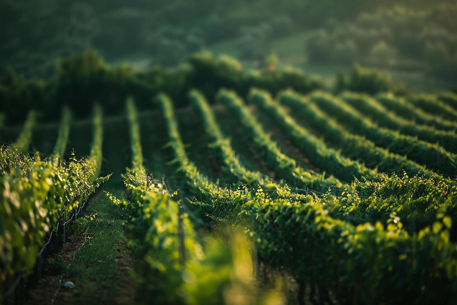 a vineyard with rows of green plants background photo
