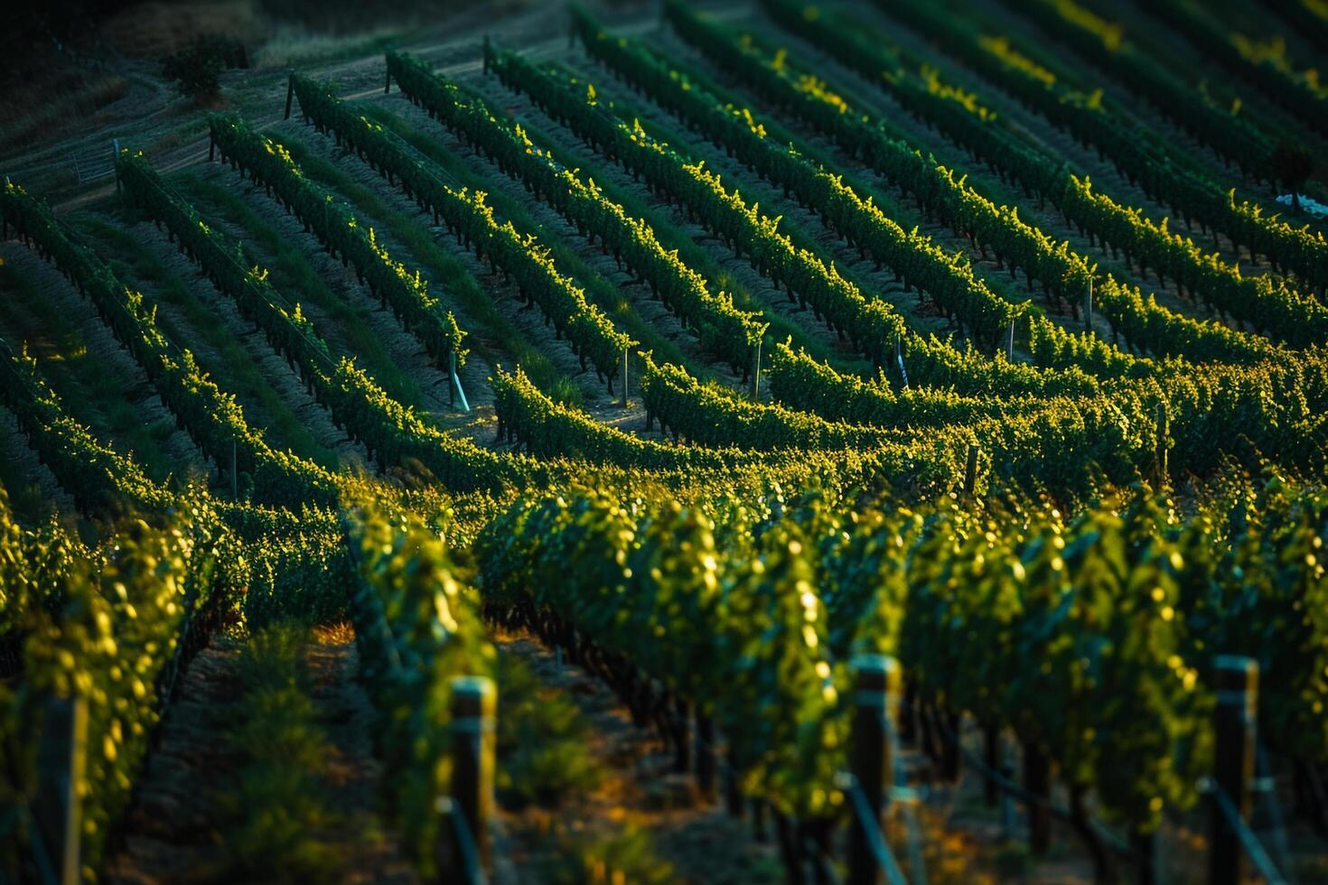 a vineyard with rows of green plants background photo