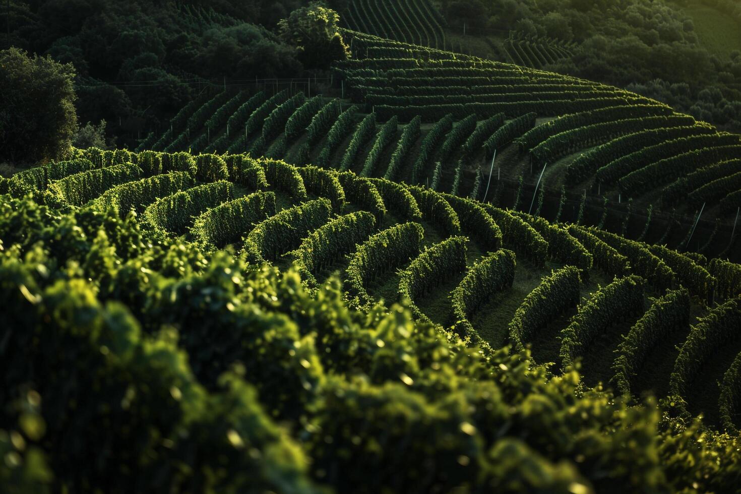 a vineyard with rows of green vines background photo