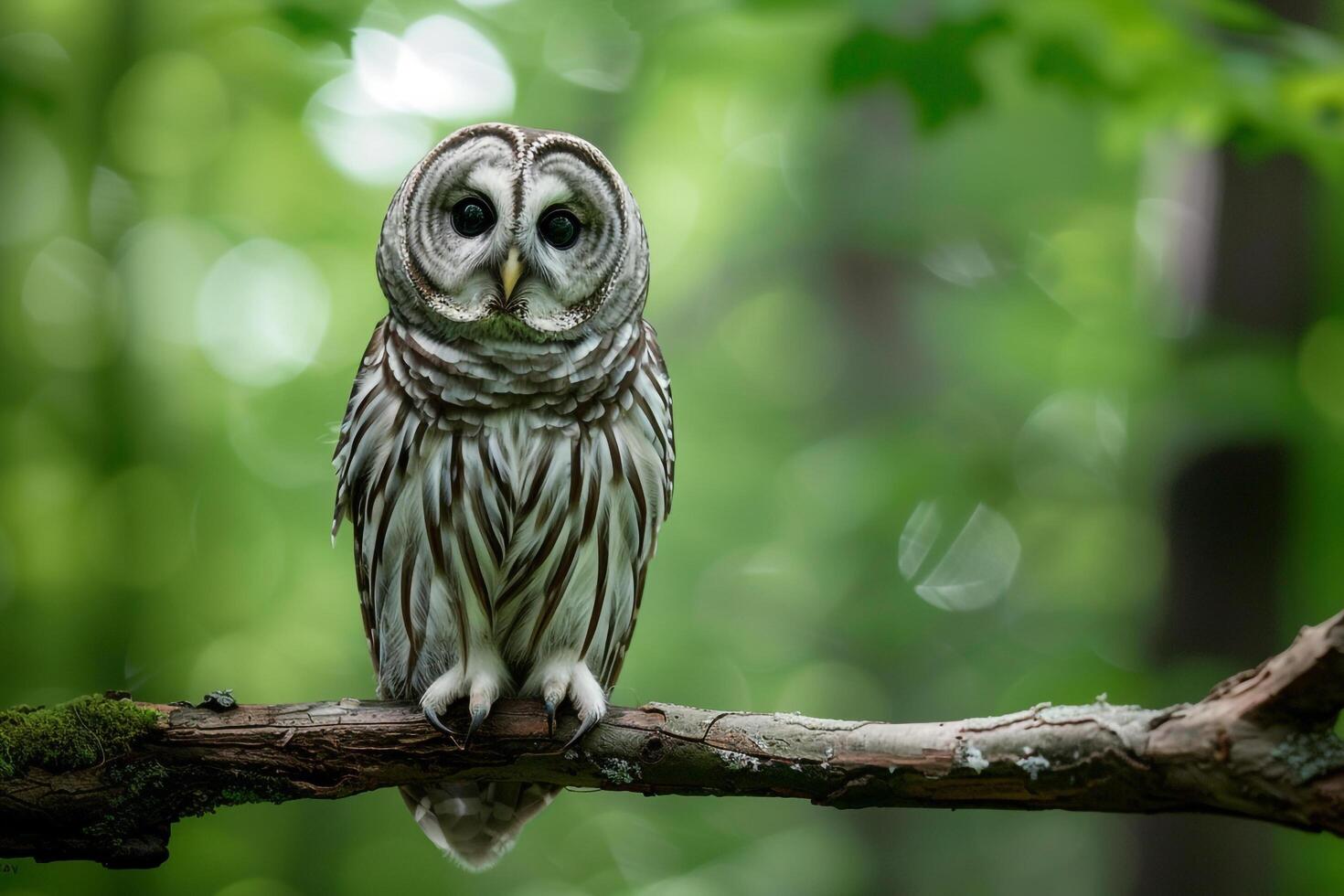 barred owl on a tree branch background photo