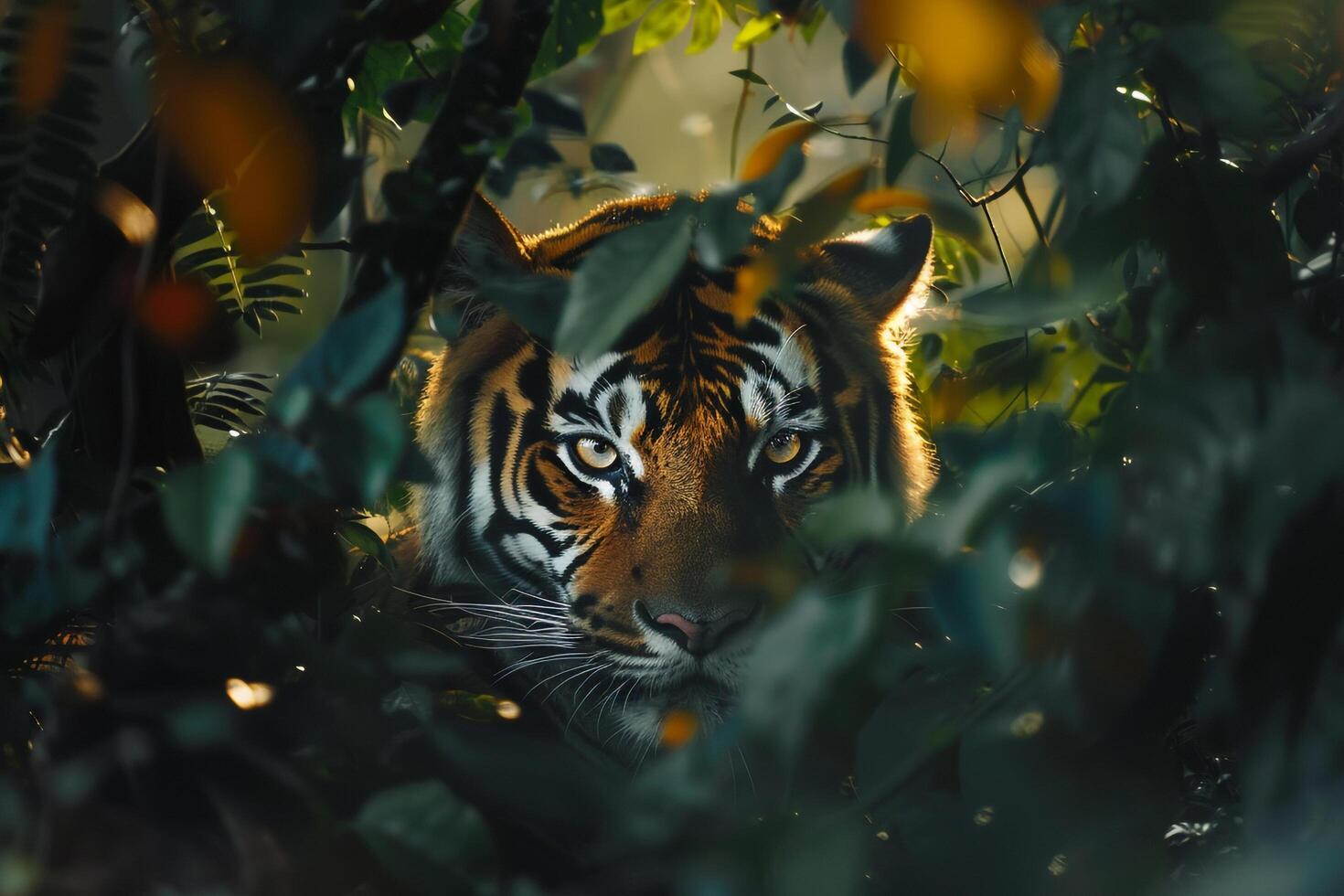 a tiger in the jungle background photo