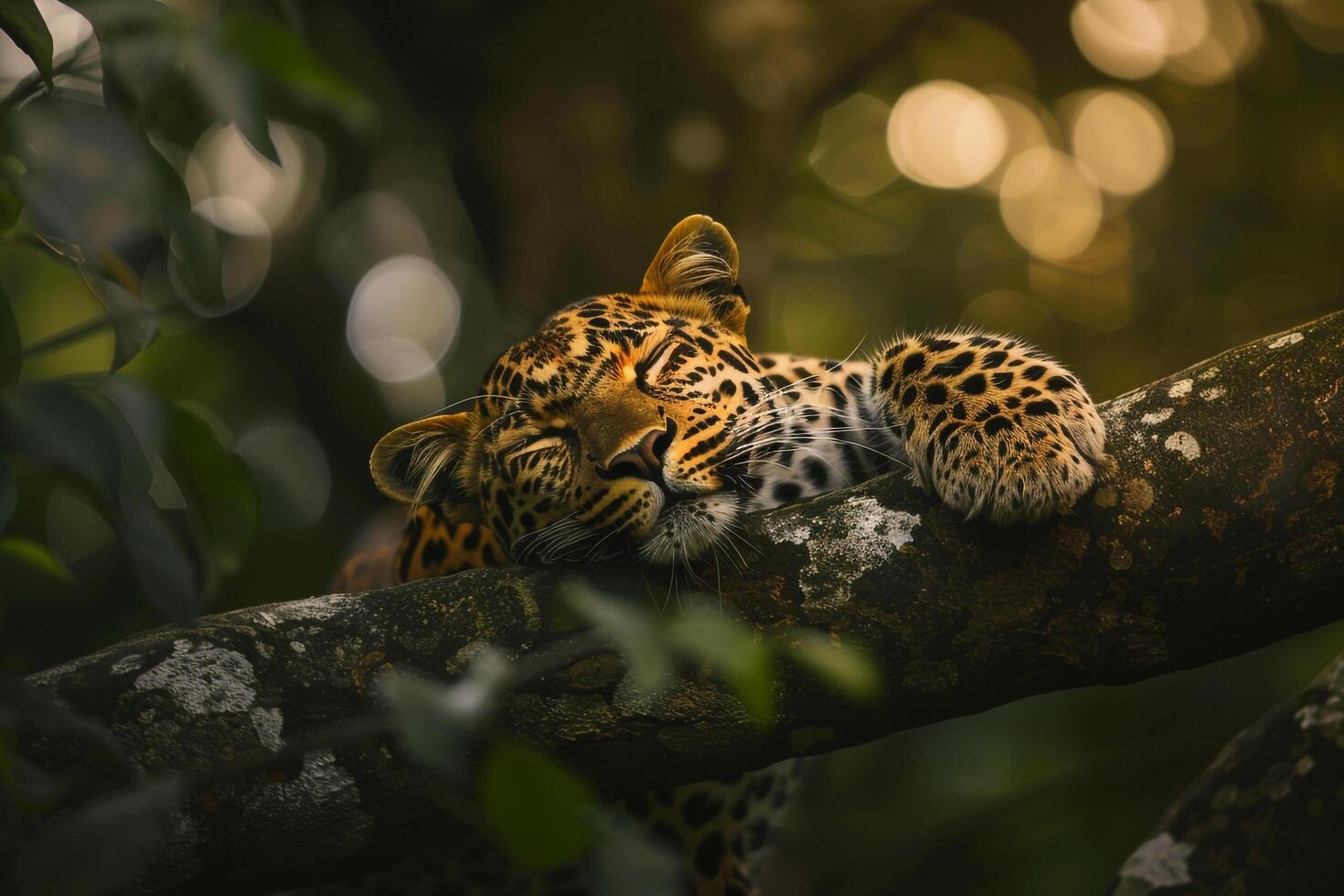 a leopard is resting on a tree branch background photo