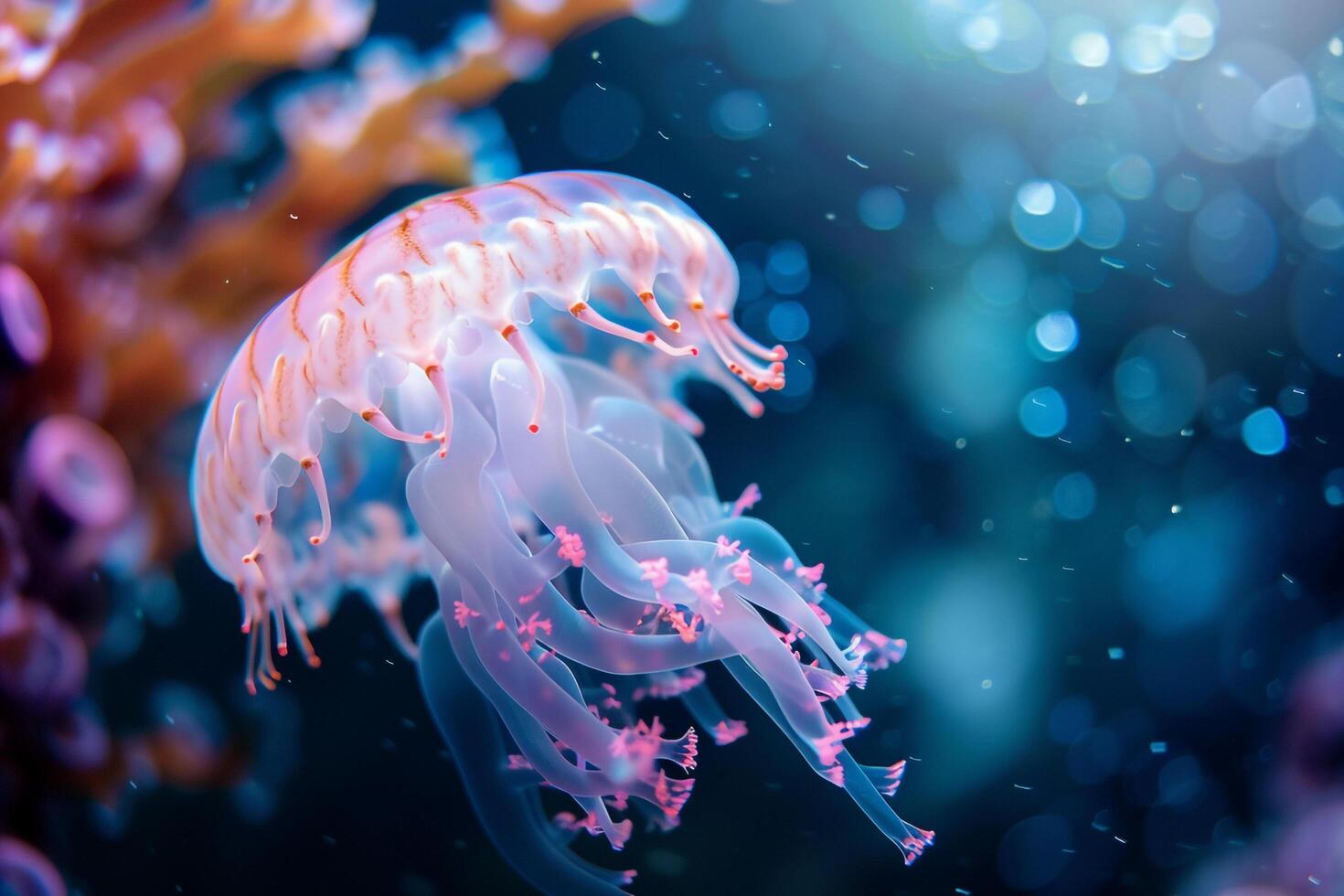 a jellyfish floating in the water background photo