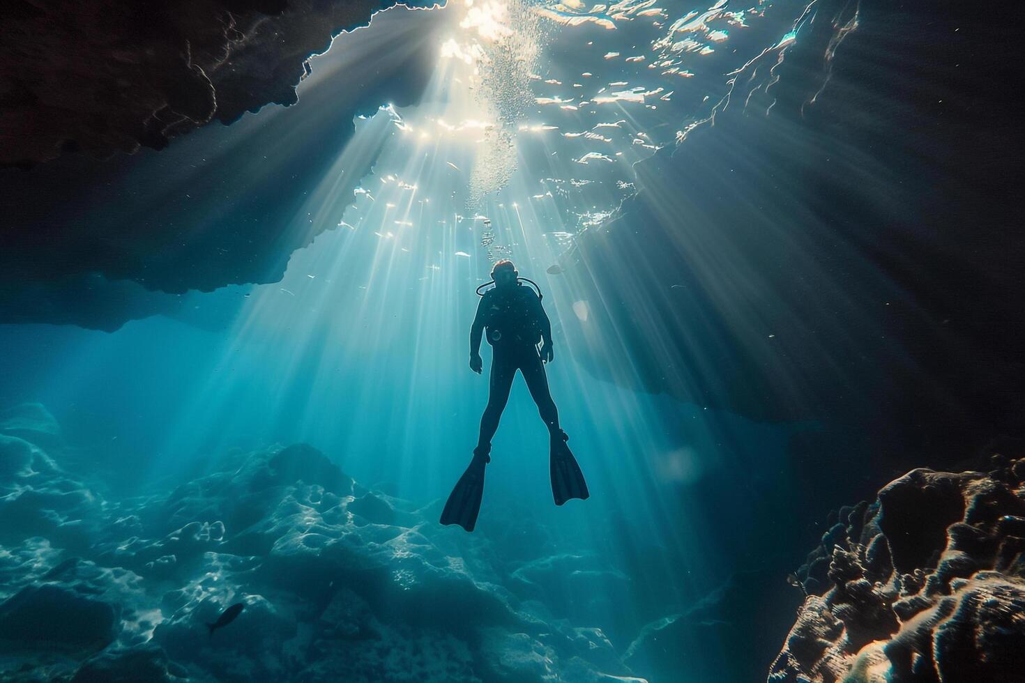 A Person in a Scuba Suit Standing in the Water Background photo