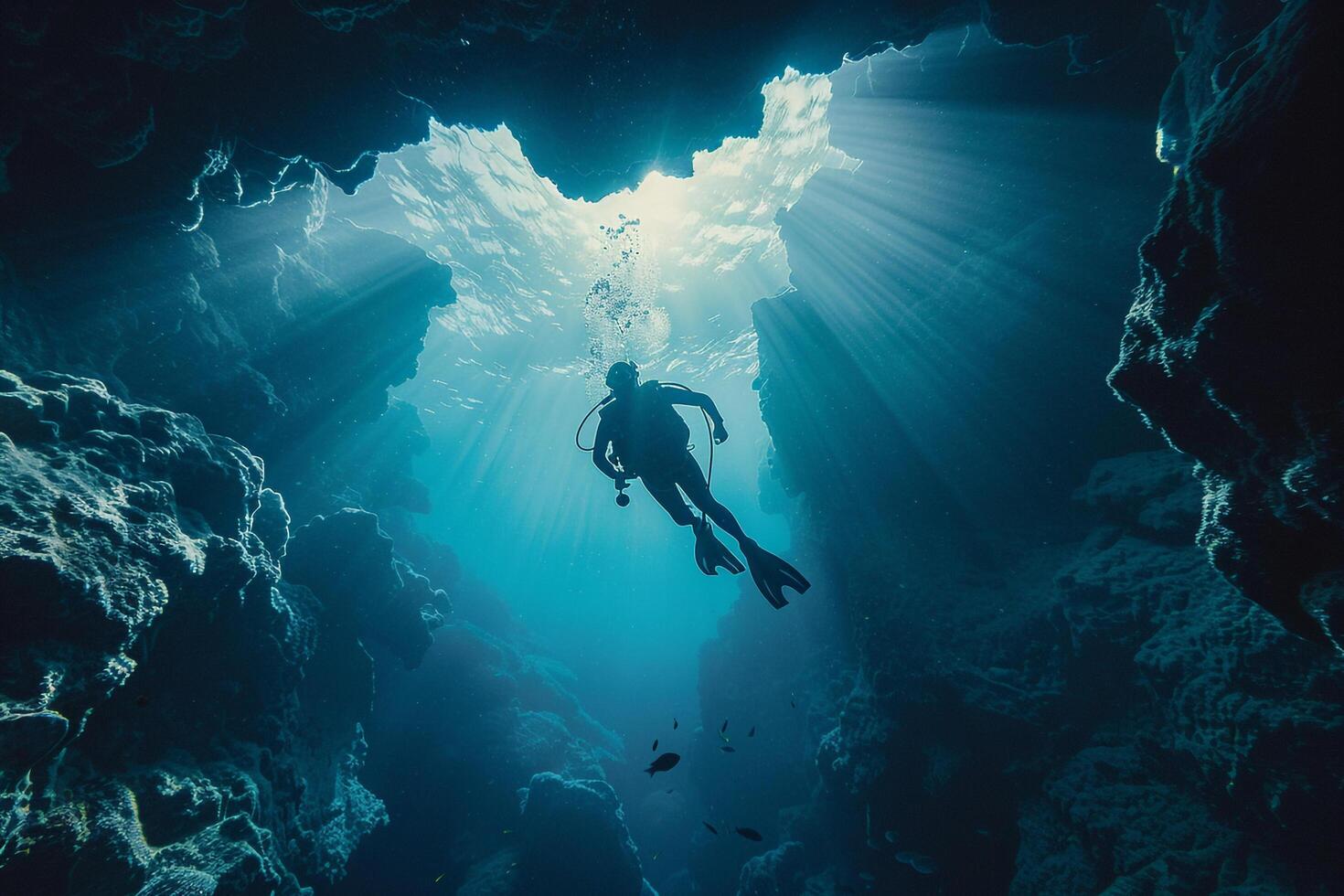 A Scuba Diver in the Ocean Background photo