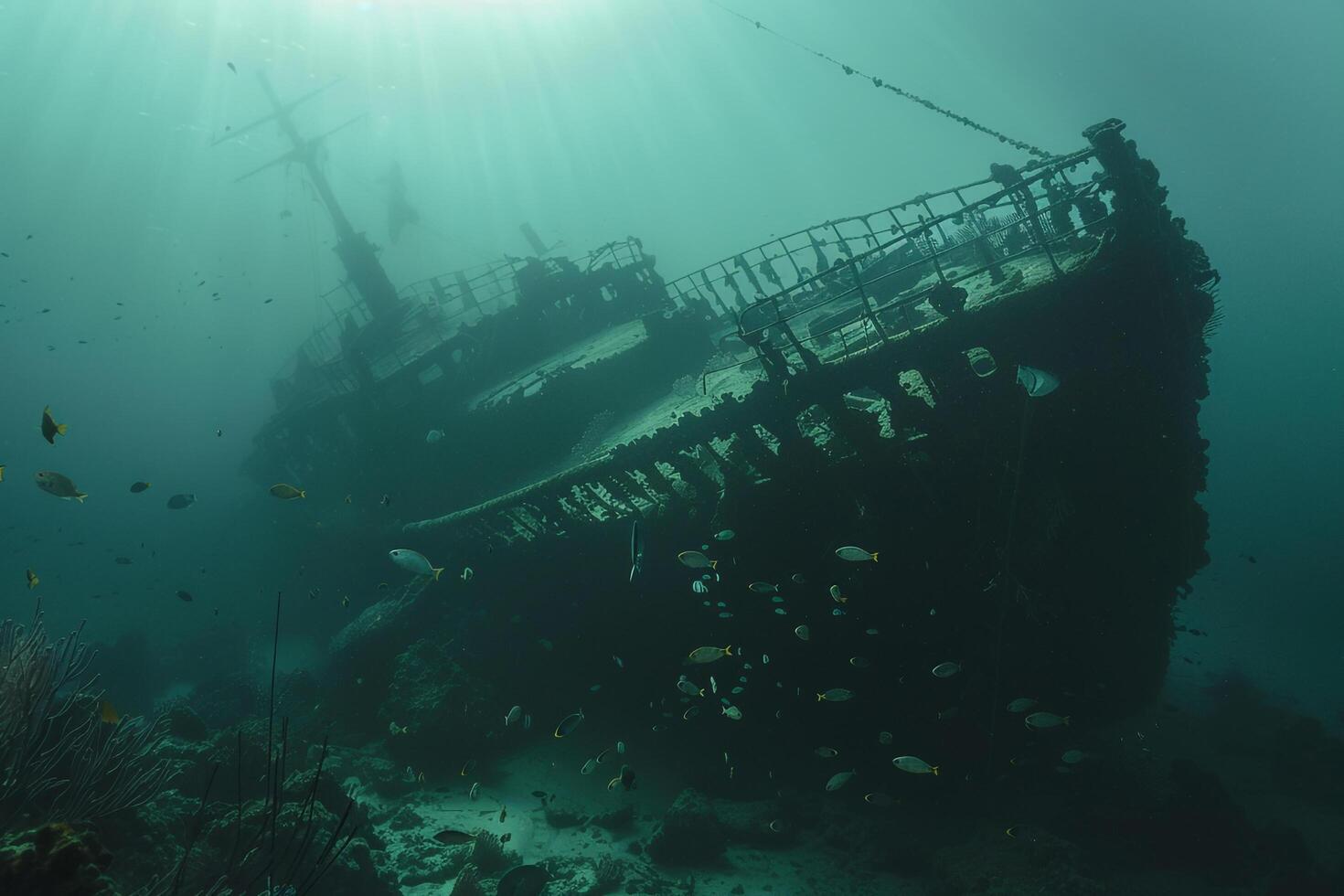 An Underwater Photo of a Shipwreck Background