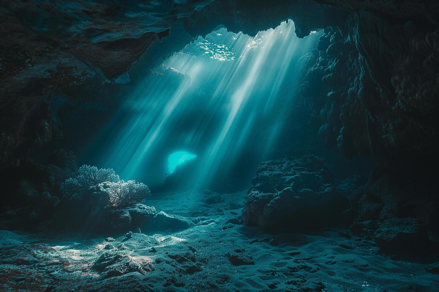 A Cave with Light Shining Through It Background photo