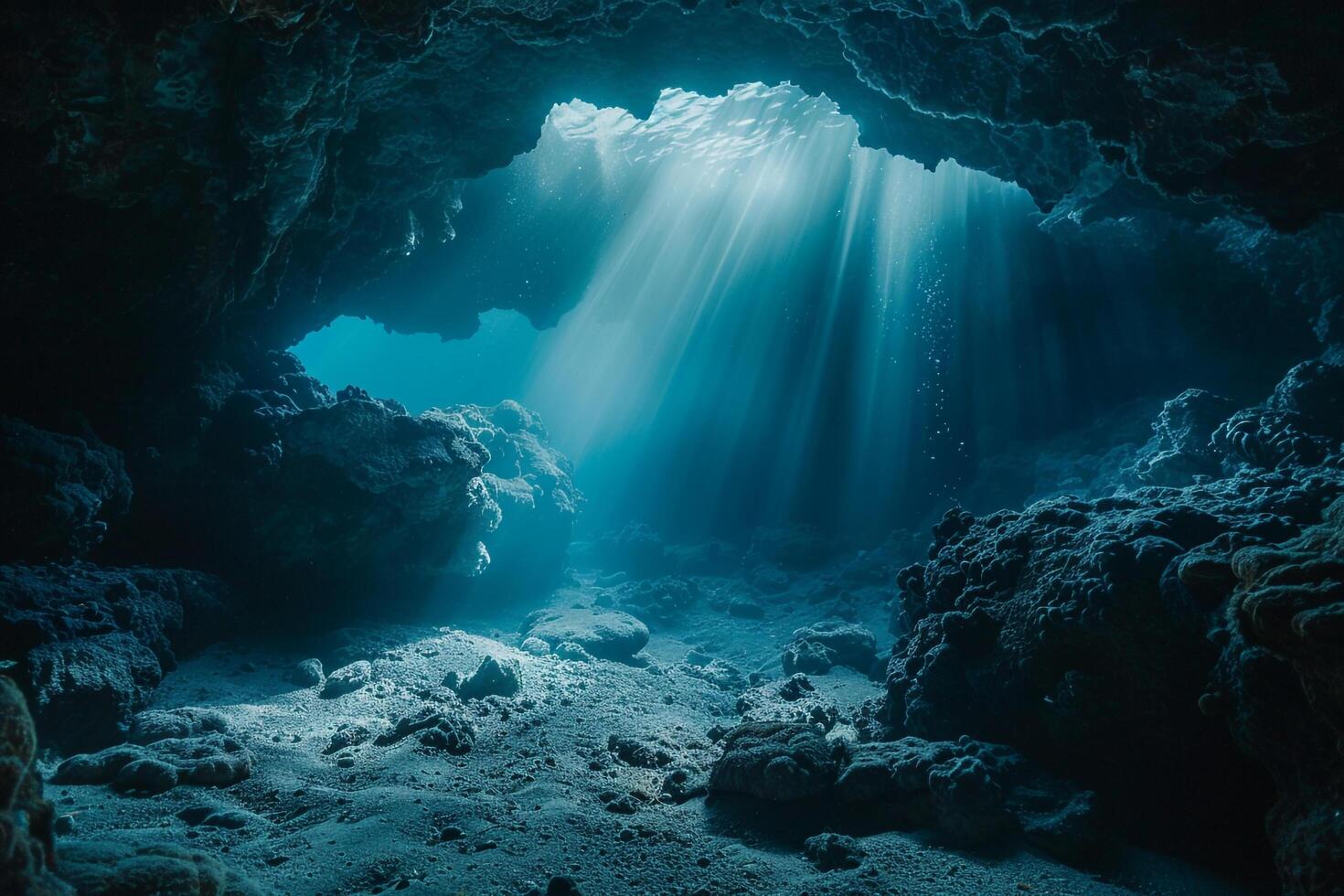 A Cave with Sunlight Coming Through the Water Background photo