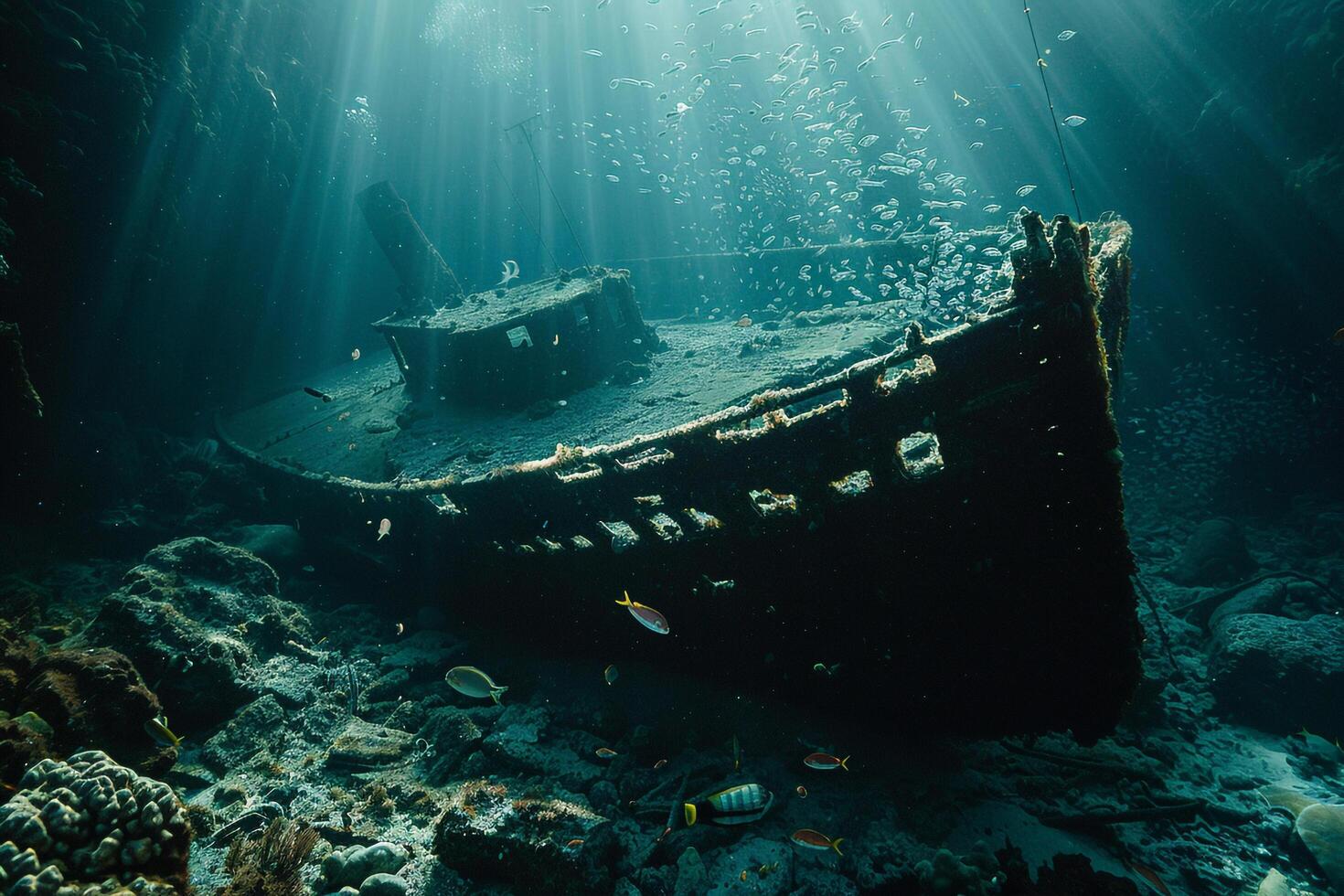 An Underwater View of a Shipwreck Background photo