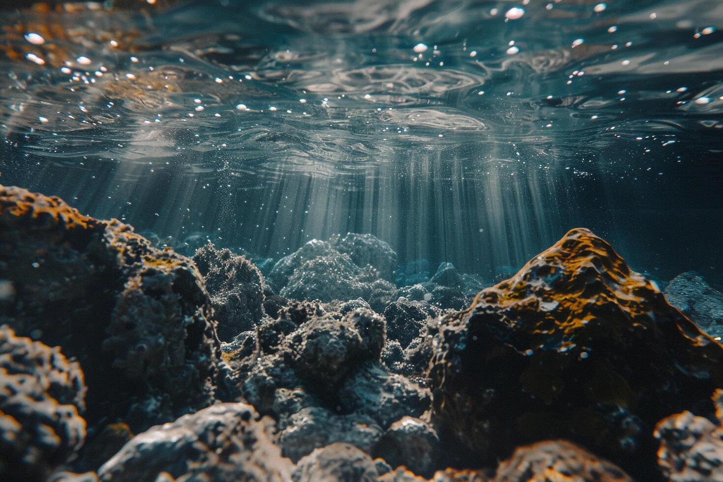Underwater View of the Ocean with Sunlight Shining Through the Water Background photo