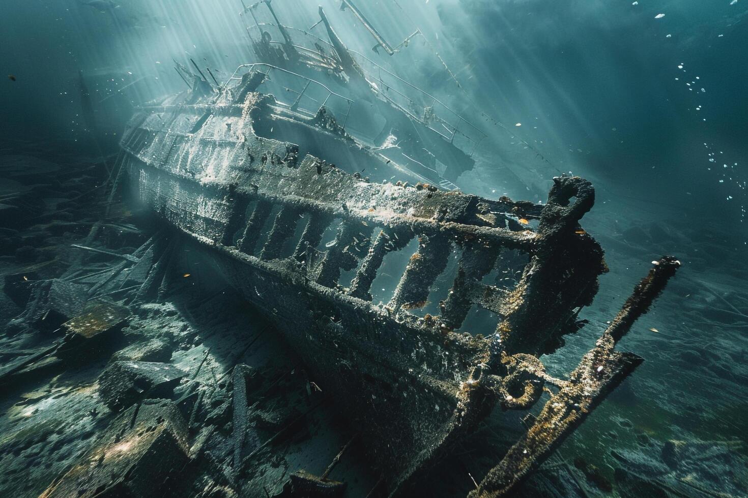 An Underwater View of a Ship That Is Underwater Background photo