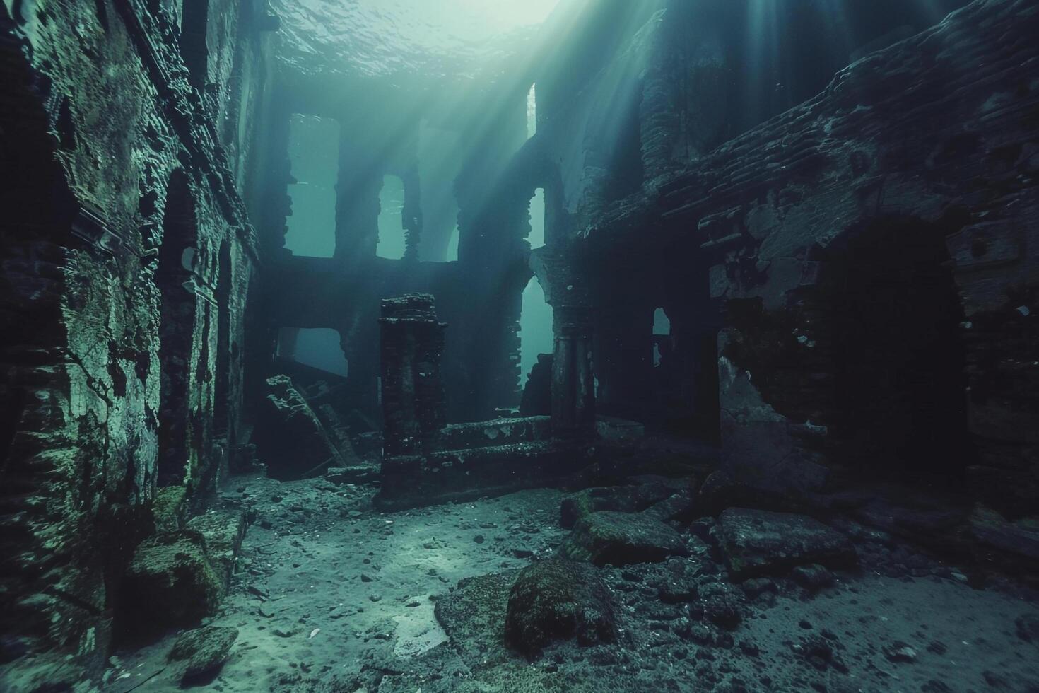 An Underwater View of an Old Building Background photo
