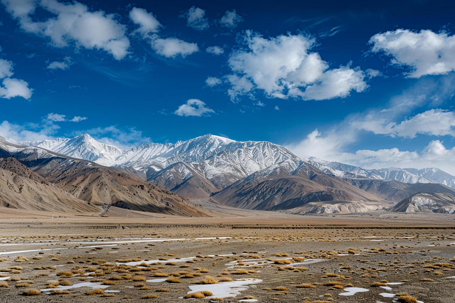 A Desert Landscape with Mountains in the Background photo