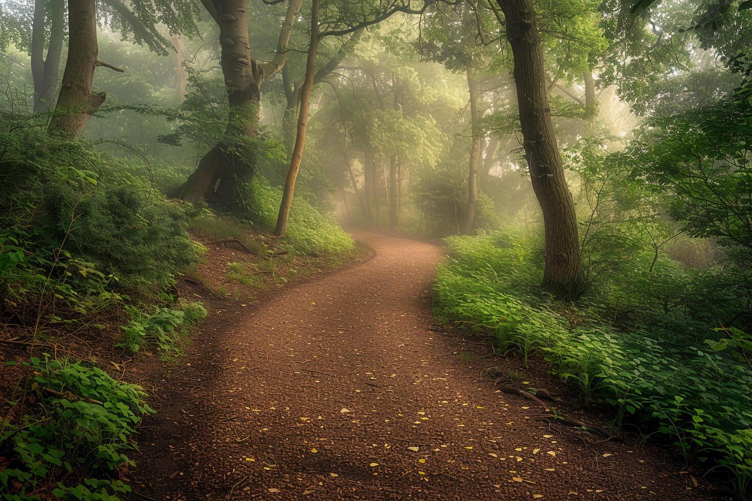 A Dirt Path in a Forest with Trees and Plants Background photo