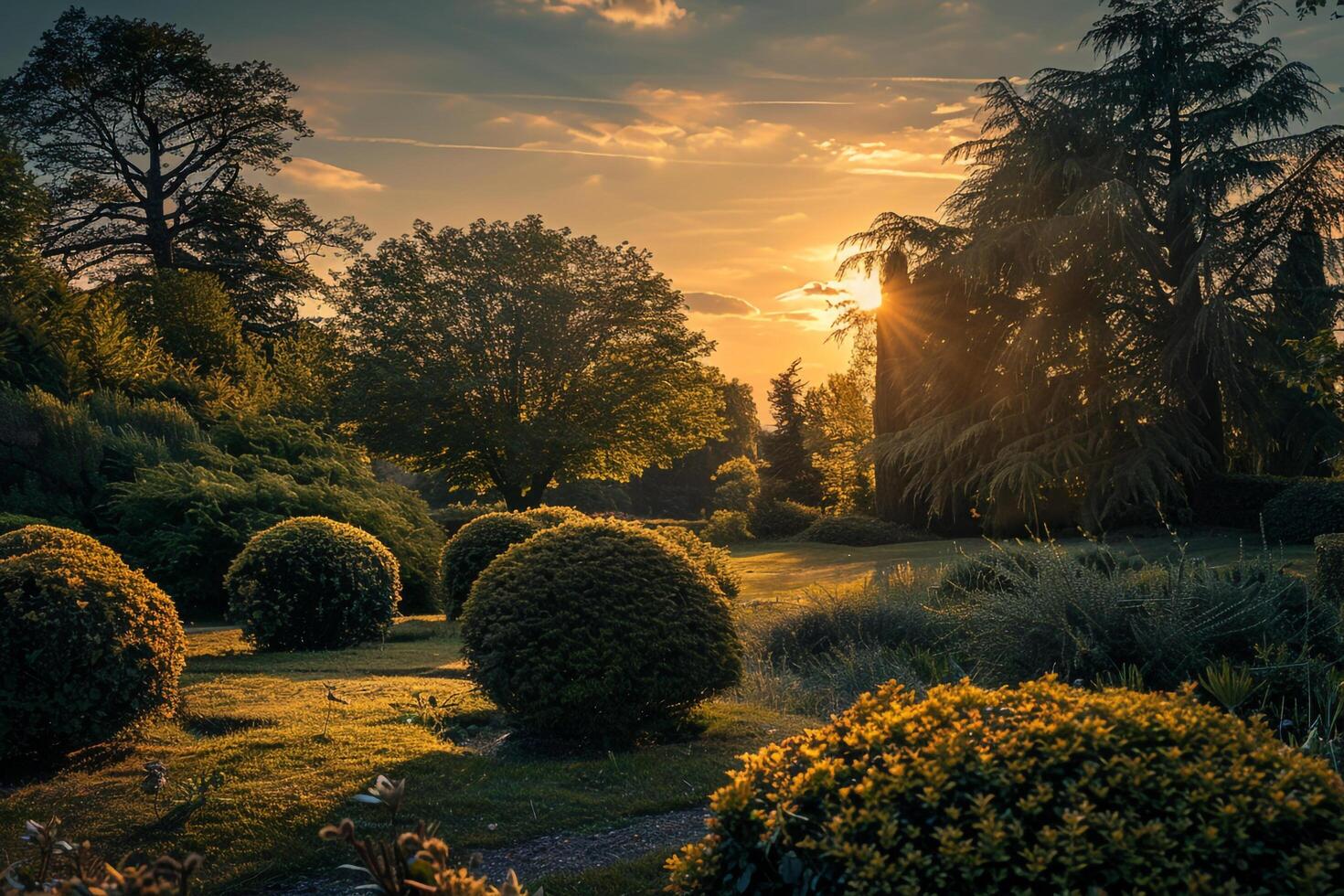 A Beautiful Garden at Sunset Background photo