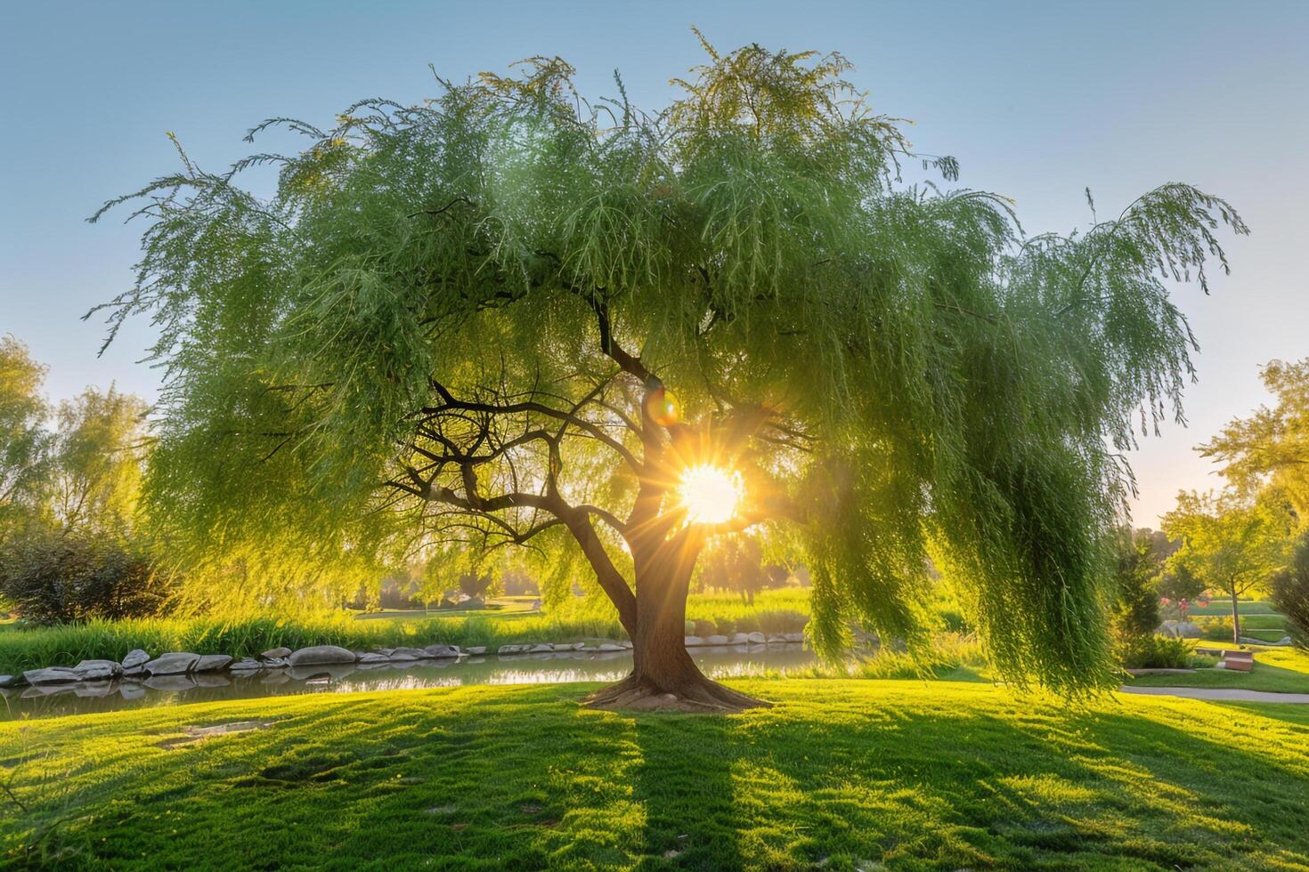 A Tree with the Sun Shining Through It Background photo