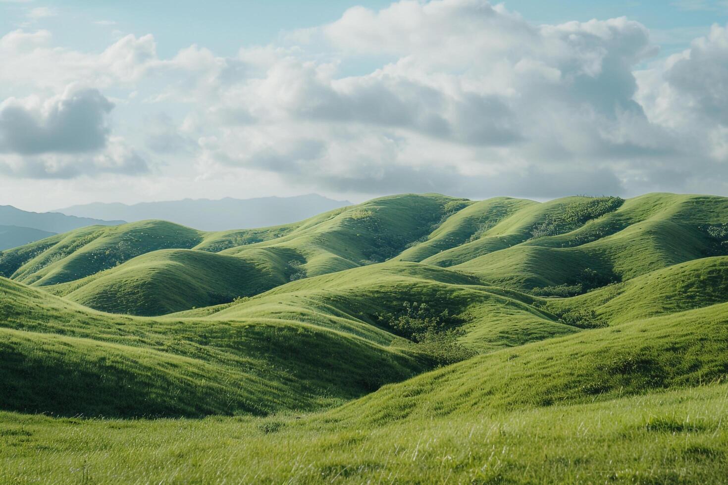 green hills with clouds in the background photo