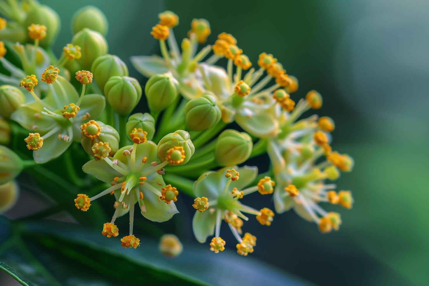 A Flower with Yellow and Green with a Scenic Background photo