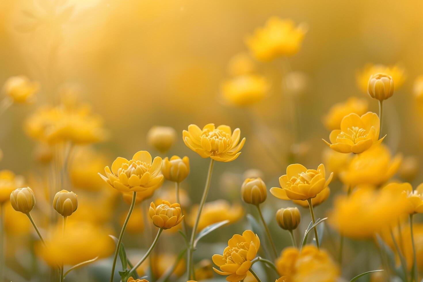Yellow Flowers in a Field with Sunlight Shining Through photo